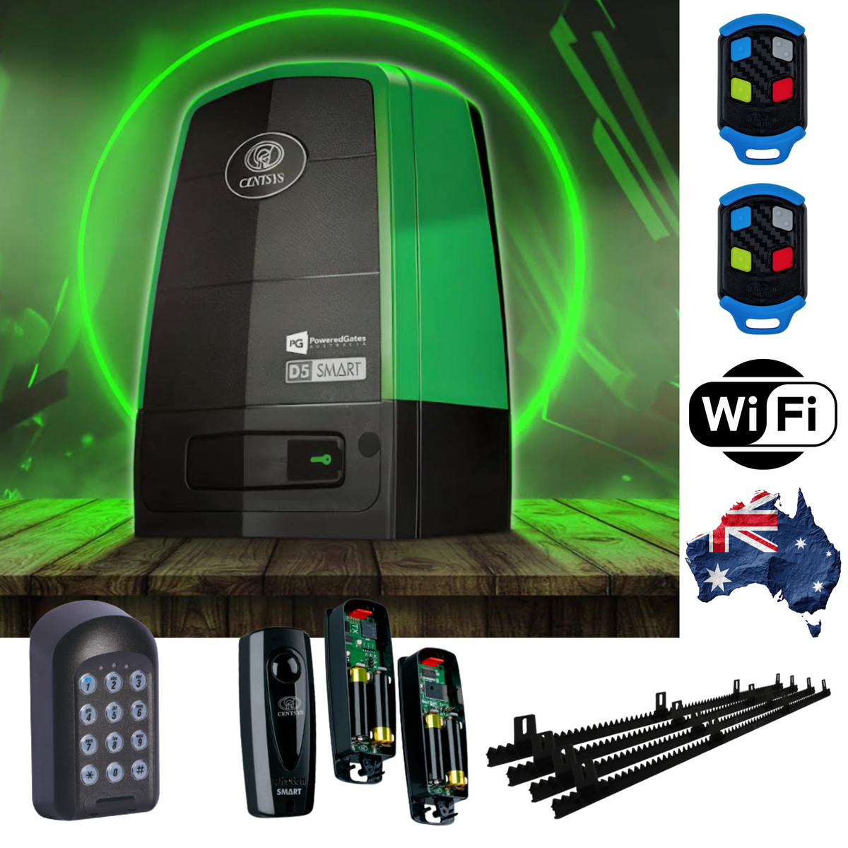 Centsys D5 Evo Smart Sliding Gate Motor Pro kit with Wifi App + Keypad + Safety - Powered Gates Australia