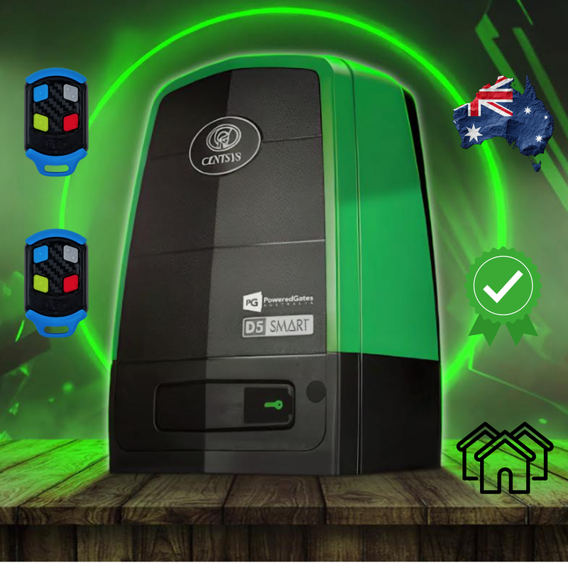 Centsys D5 Evo smart sliding gate motor with Wi-Fi app, keypad, and safety features, designed for automatic gate operation.